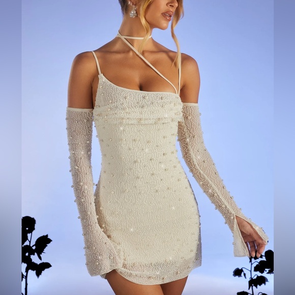 Elegant Cream Pearl Beaded Dress/ SOHO Oh Polly - Picture 1 of 9